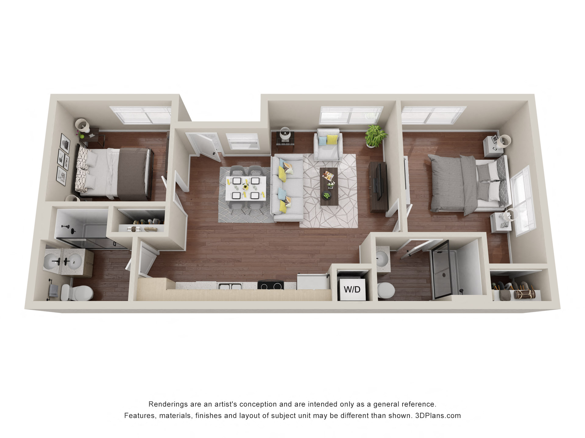 Floor plan for 2 beds, 2 baths, 789 sqft